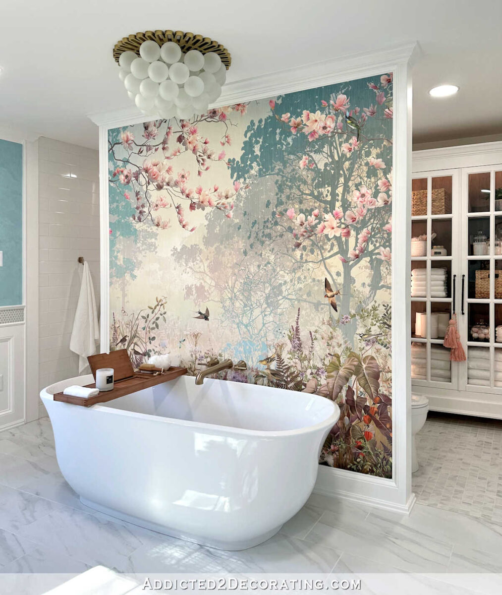 Decorative wallpaper in an elegant bathroom