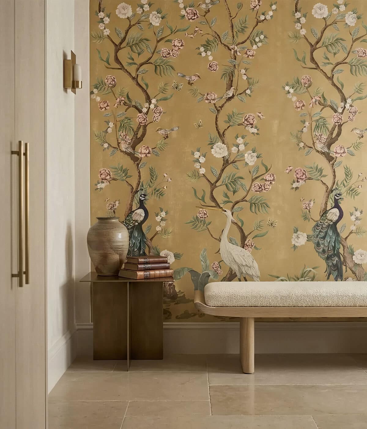 Decorative wallpaper in a finished interior